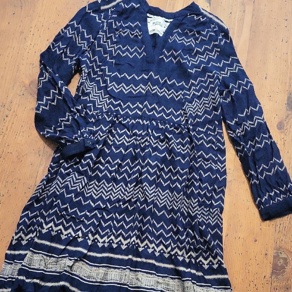 HOLDING HORSES Blue and White V-Neck Long Sleeve Sundress